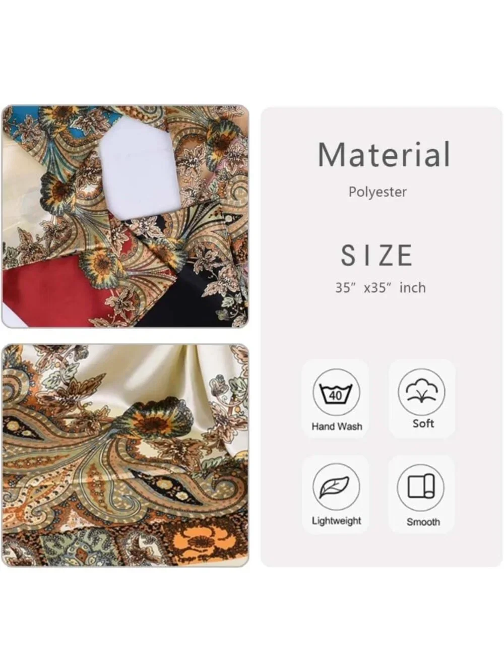4Pcs Large Silk-Like Head Scarves for Women - Satin Hair Bandana & Neck Shawl